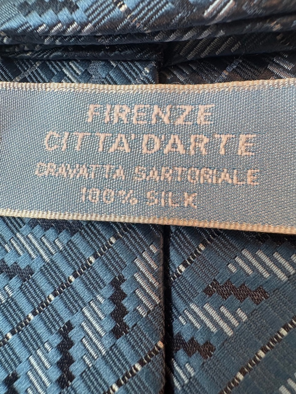Firenze Città d’Arte Blue Geometric Chevron Tailored Silk Tie 3.5" Classic Width